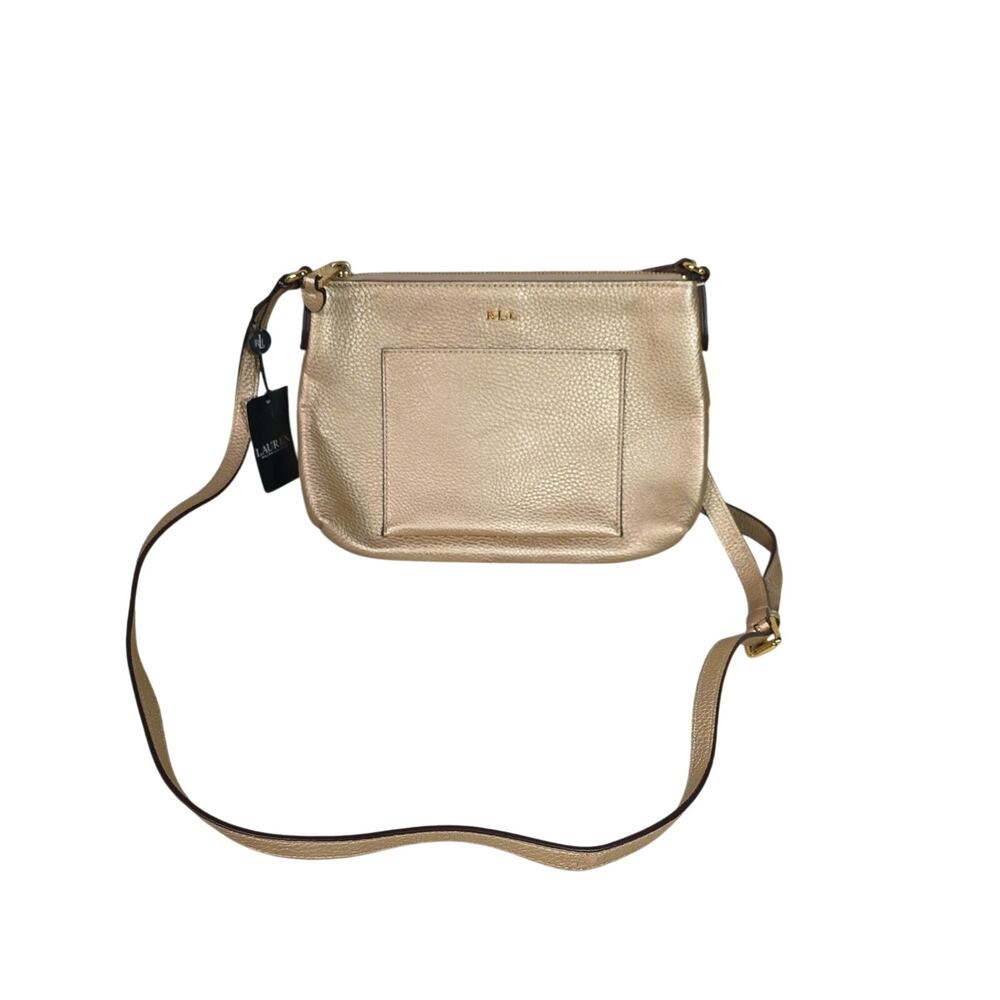 Lauren Ralph Lauren Gold Pebbled Leather Crossbody Bag Purse NWT